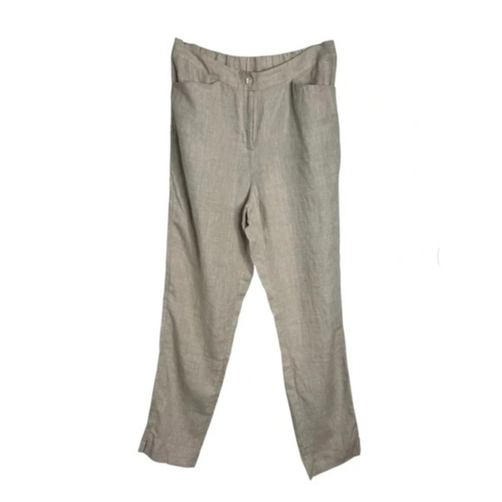 Chicos Khaki Tan 100% Linen Straight Leg Pants Women Size 0.5T US 6T